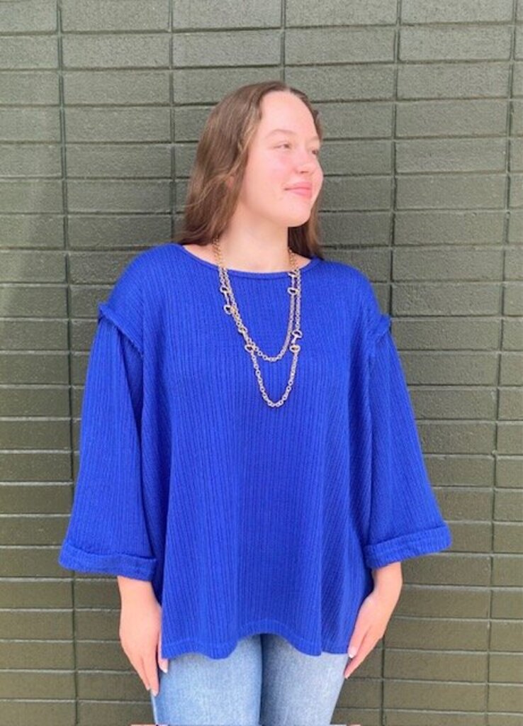 3/4 Folded Sleeve Knit Top