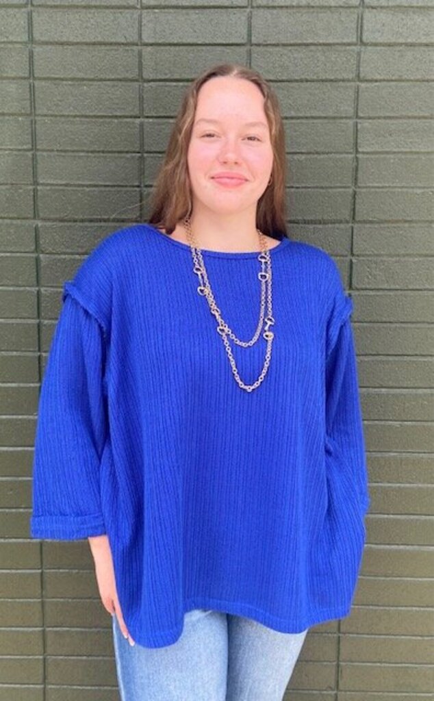 3/4 Folded Sleeve Knit Top