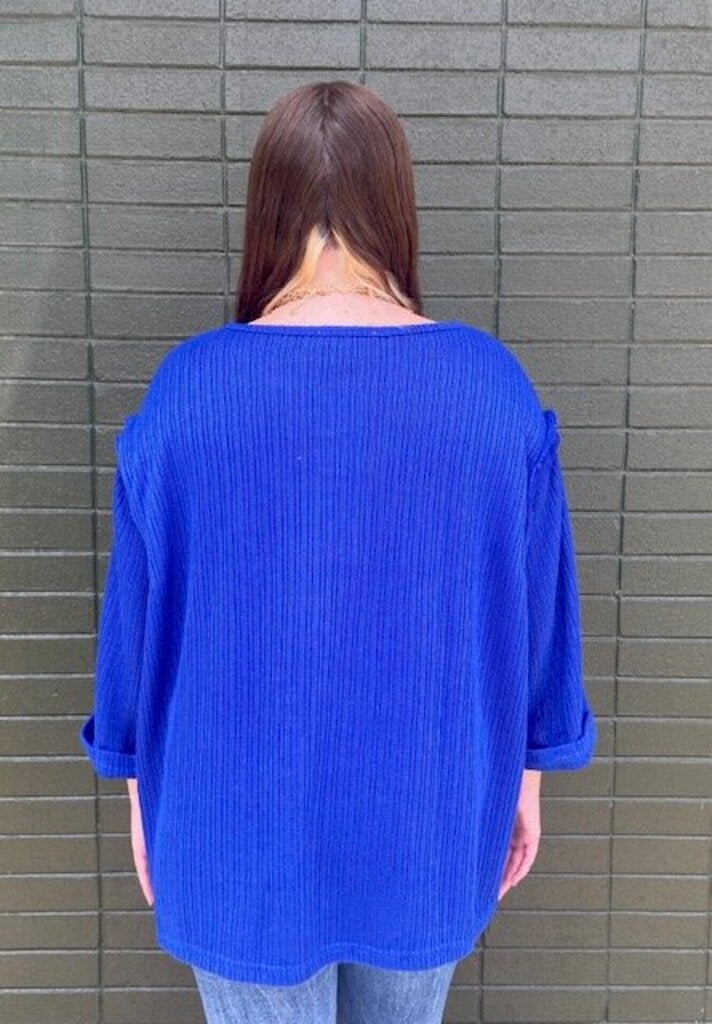 3/4 Folded Sleeve Knit Top