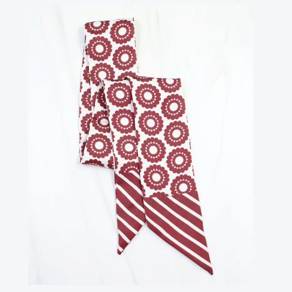 Lucy Floral Skinny Scarf Maroon White