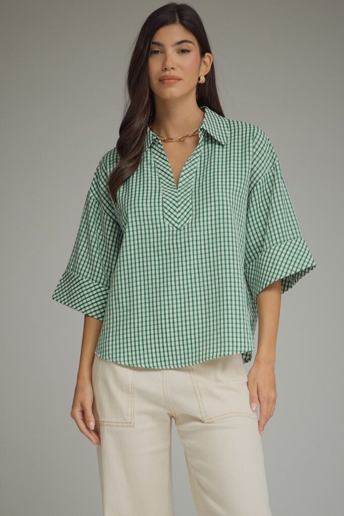 Gingham V-Neck Top