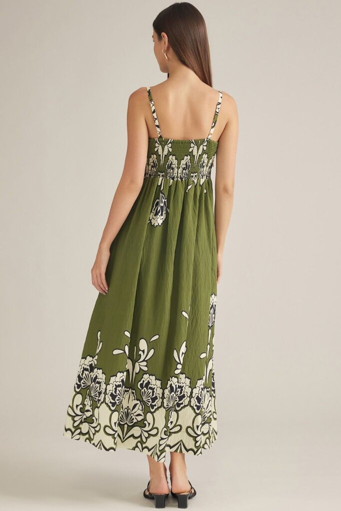 Sleeveless Olive Floral Midi Dress