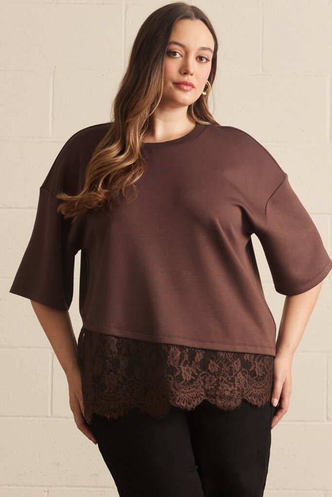 Scallop Lace Trim Knit Top