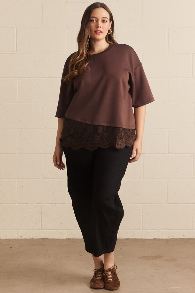 Scallop Lace Trim Knit Top