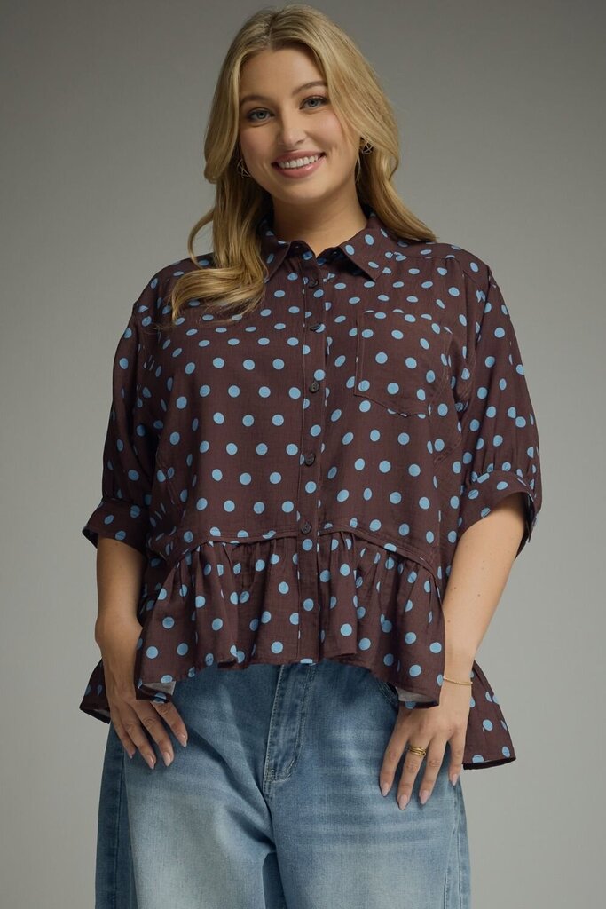 Polka-Dot Ruffle Hem Top