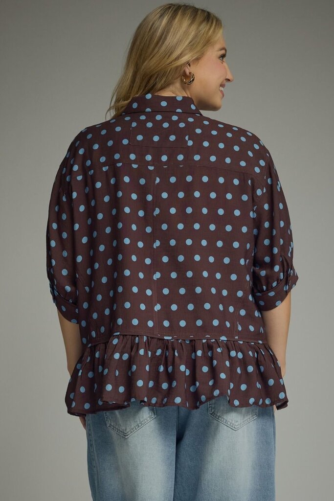 Polka-Dot Ruffle Hem Top