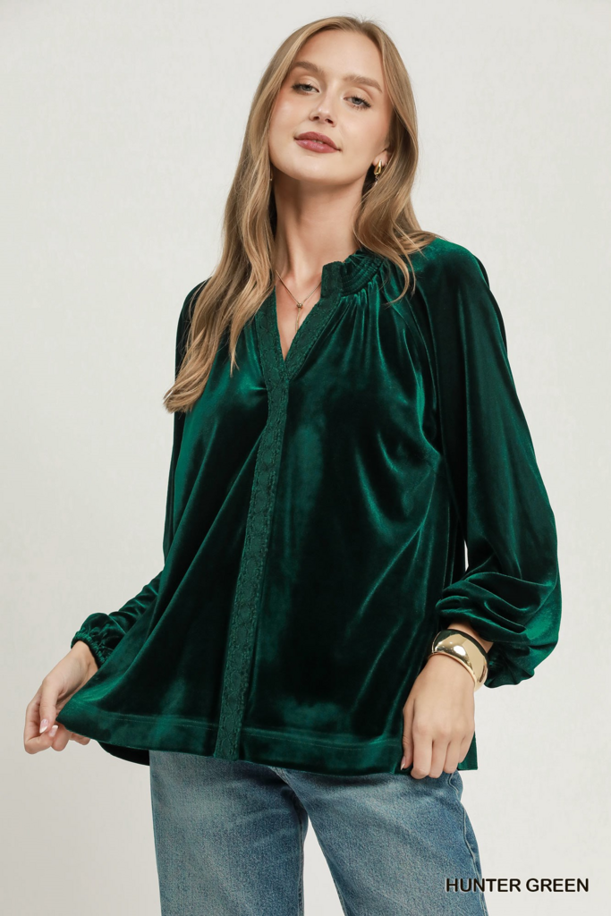 Velvet Lace Trim Blouse