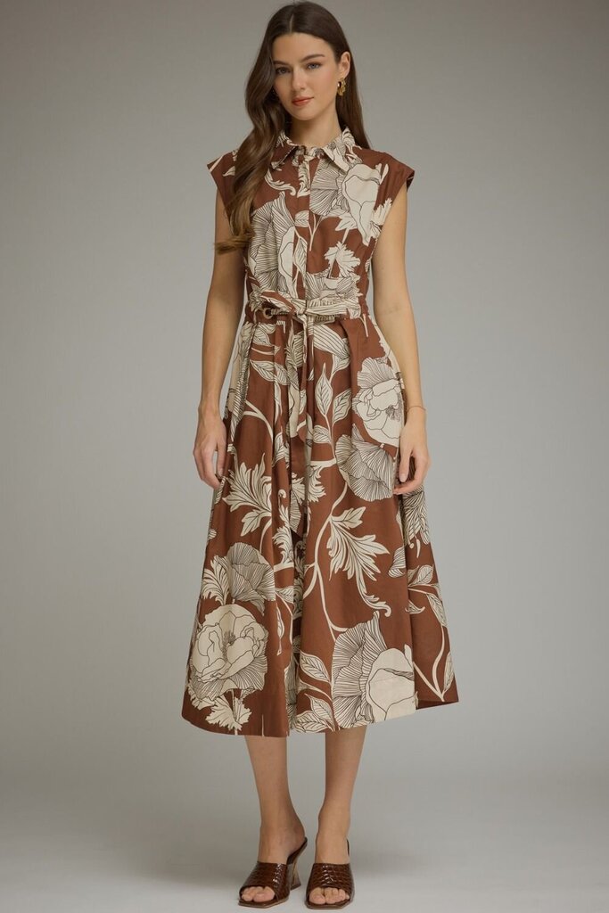 Floral Tie Waist Middi
