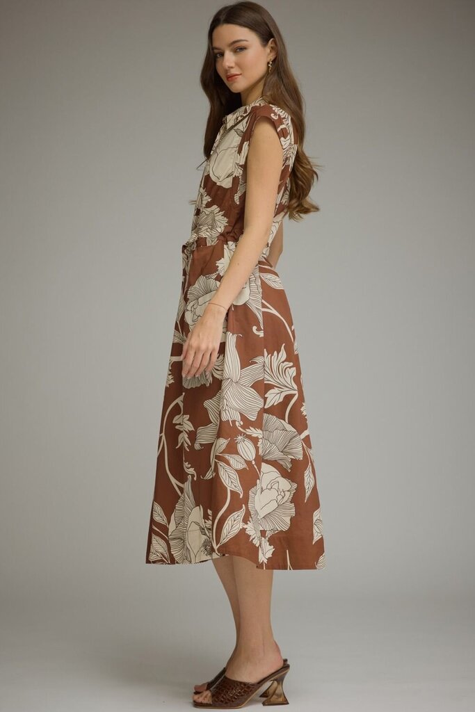 Floral Tie Waist Middi