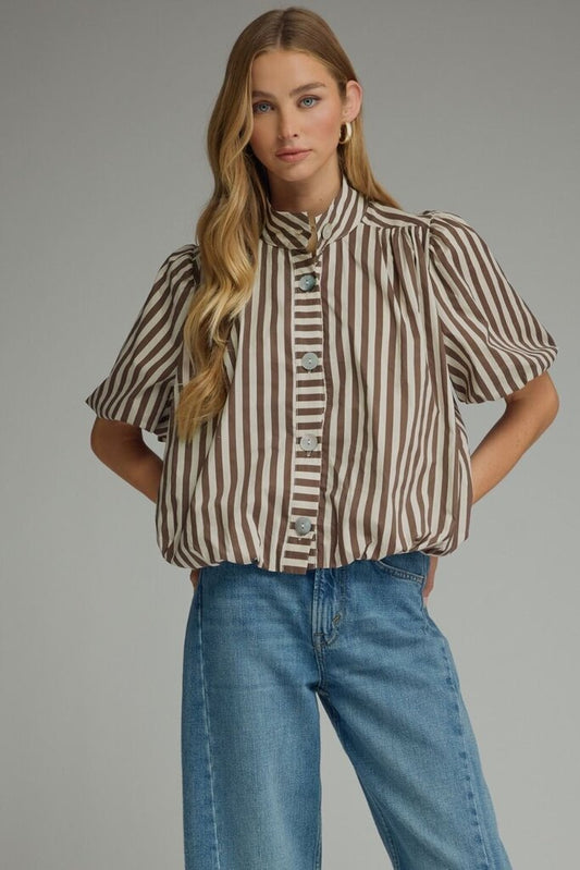 Stripe Elastic Waist Puff Top