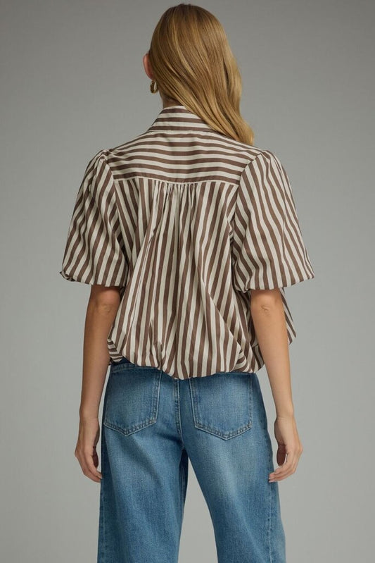 Stripe Elastic Waist Puff Top