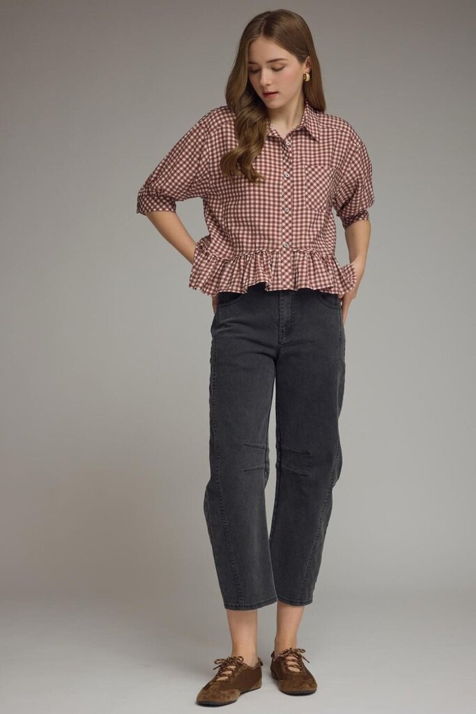 Gingham Button Down Peplum Top