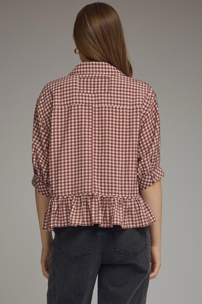 Gingham Button Down Peplum Top
