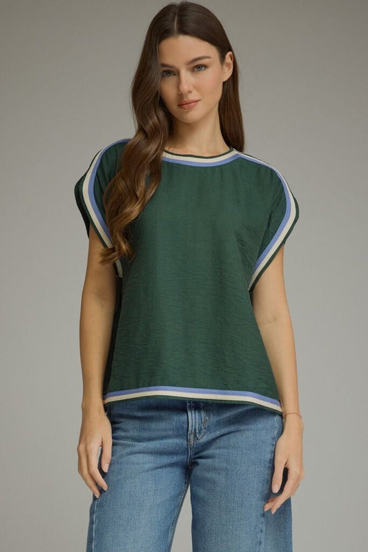 Round Neck Short Sleeve Top with Contrast