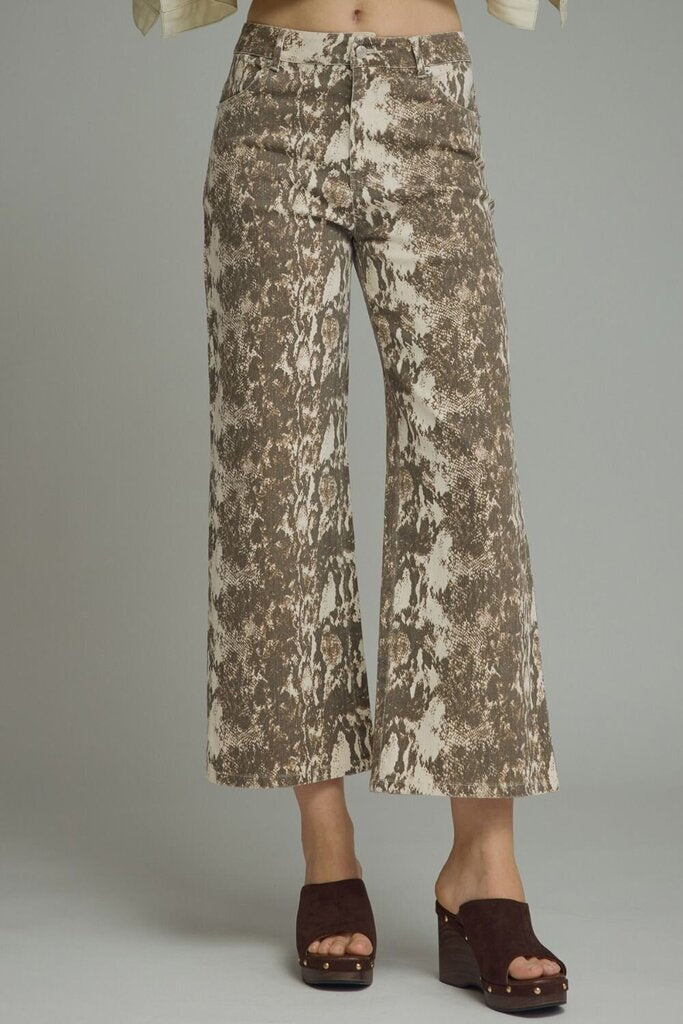 Snake Print Cropped Wide Leg Pant