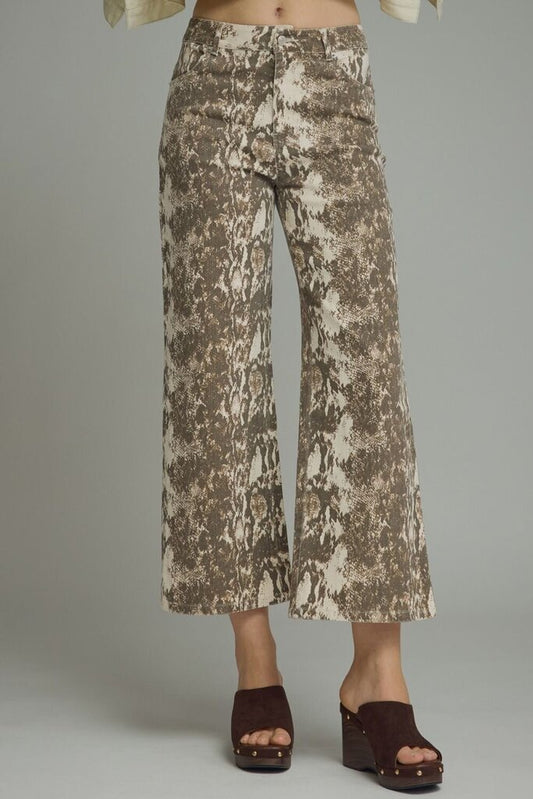 Snake Print Cropped Wide Leg Pant