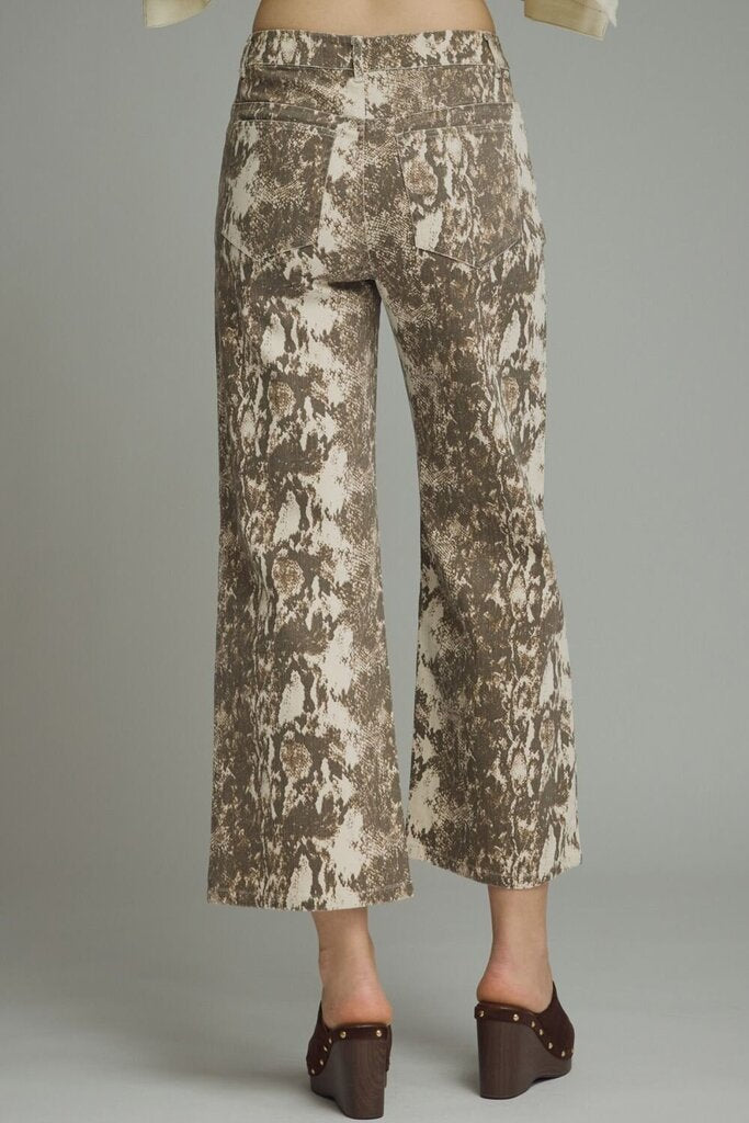 Snake Print Cropped Wide Leg Pant