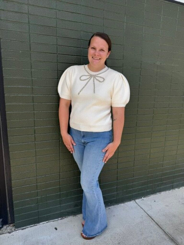 Beaded Bow Sweater Top