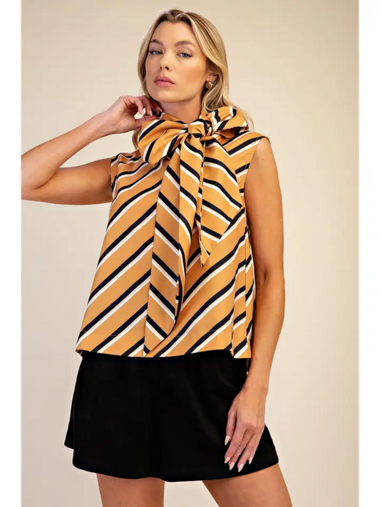 Neck Tie Bow Sleeveless Top