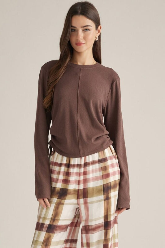 Long Sleeve Top with self-tie ruched sides