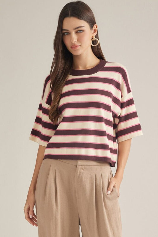 S/S Striped Knit Top