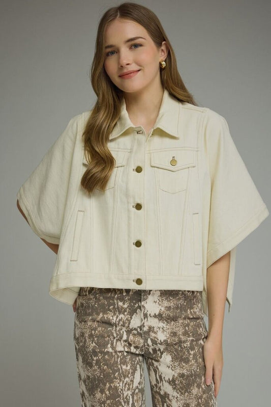 Solid Denim Short Sleeve Poncho Jacket