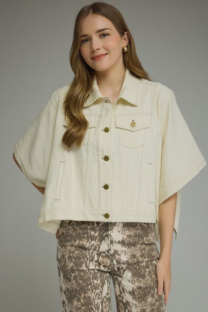 Solid Denim Short Sleeve Poncho Jacket