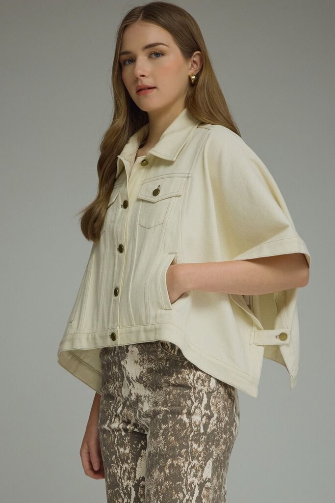 Solid Denim Short Sleeve Poncho Jacket