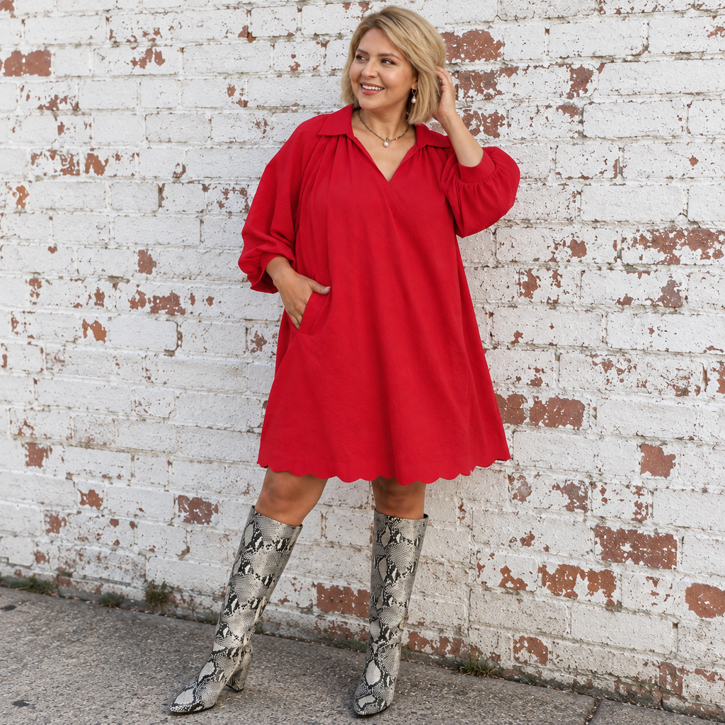 V-Neck Scalloped Dress