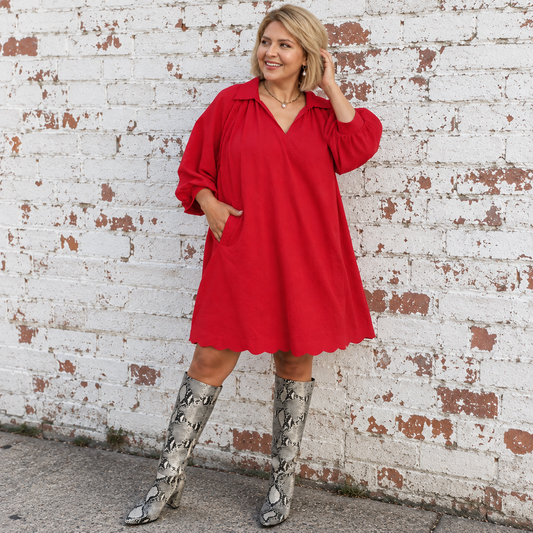 V-Neck Scalloped Dress
