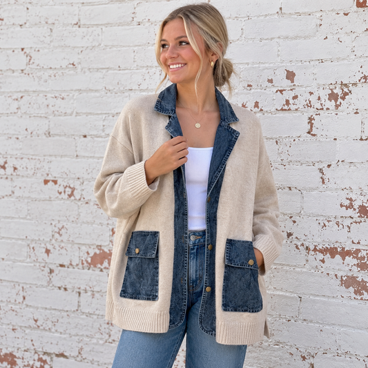 Soho Denim Trim Boyfriend Cardigan