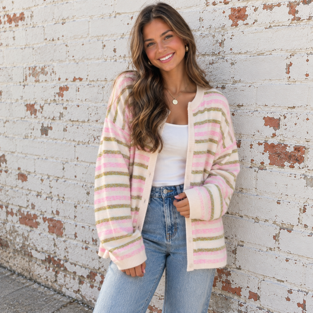 Crew Neck Stripe Sweater MED