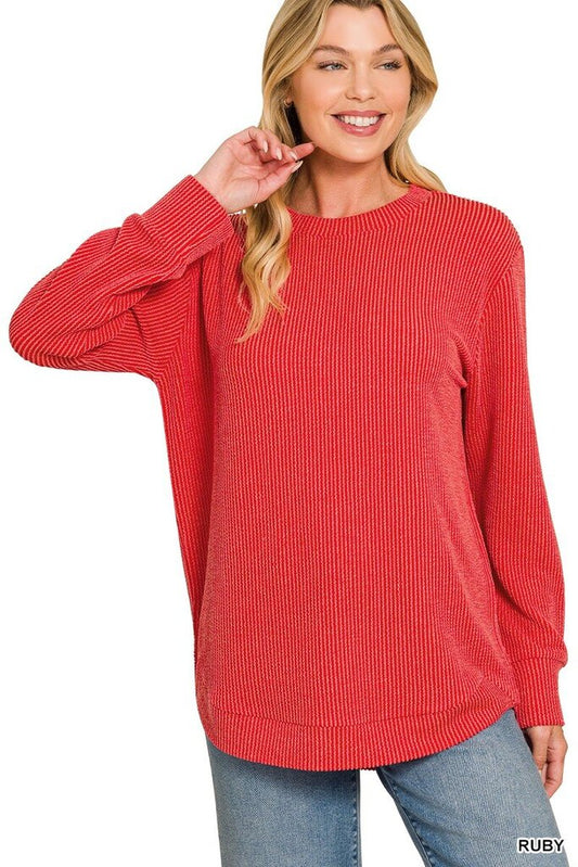 Ribbed Long Sleep Top RED