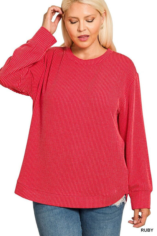 Ribbed Long Sleeve Top RED