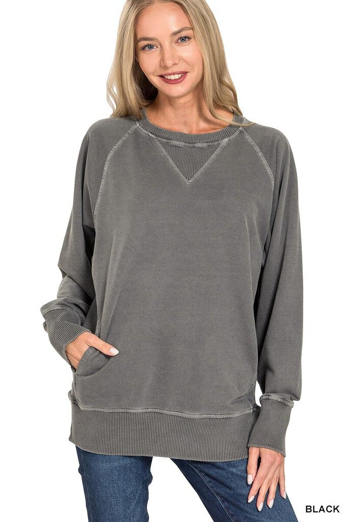 Pigment Dyed French Terry Pullover BLACK