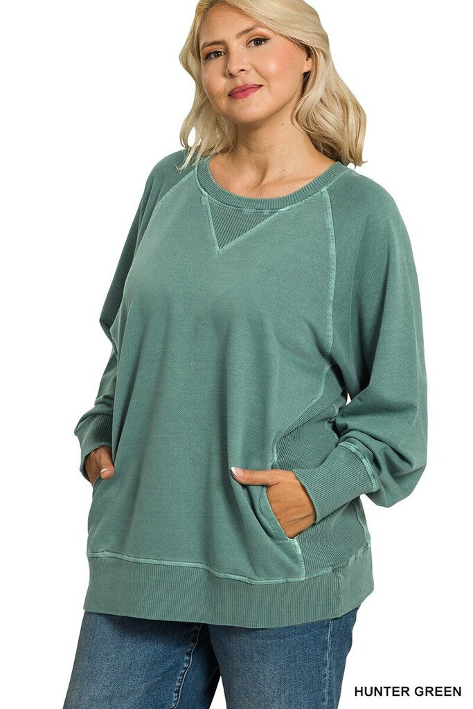 Pigment Dyed French Terry Pullover GREEN