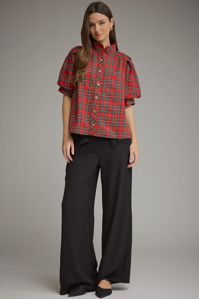 Plaid Puff Sleeve Holiday Top