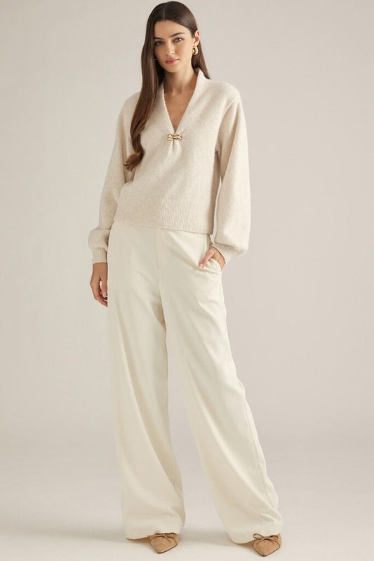 Gold Accent V-Neck Knit Top