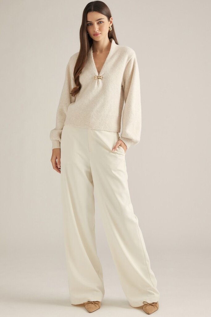Gold Accent V-Neck Knit Top