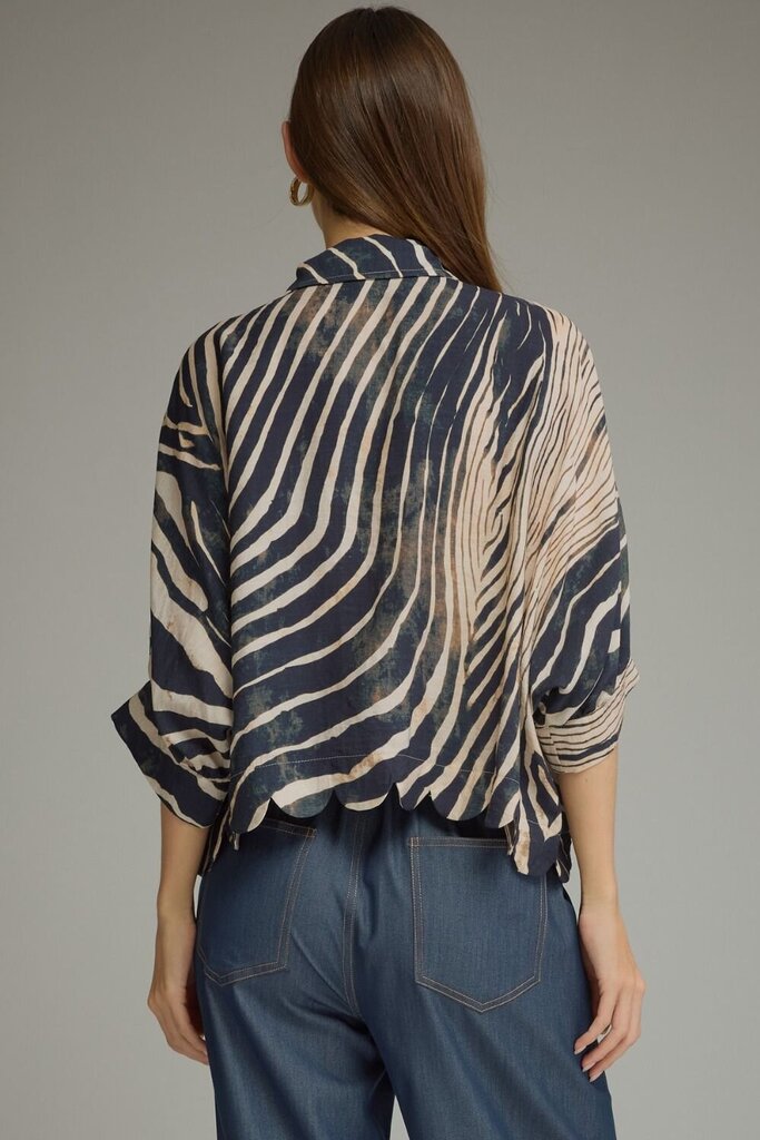 Zebra Poncho Sleeve Button Down Top