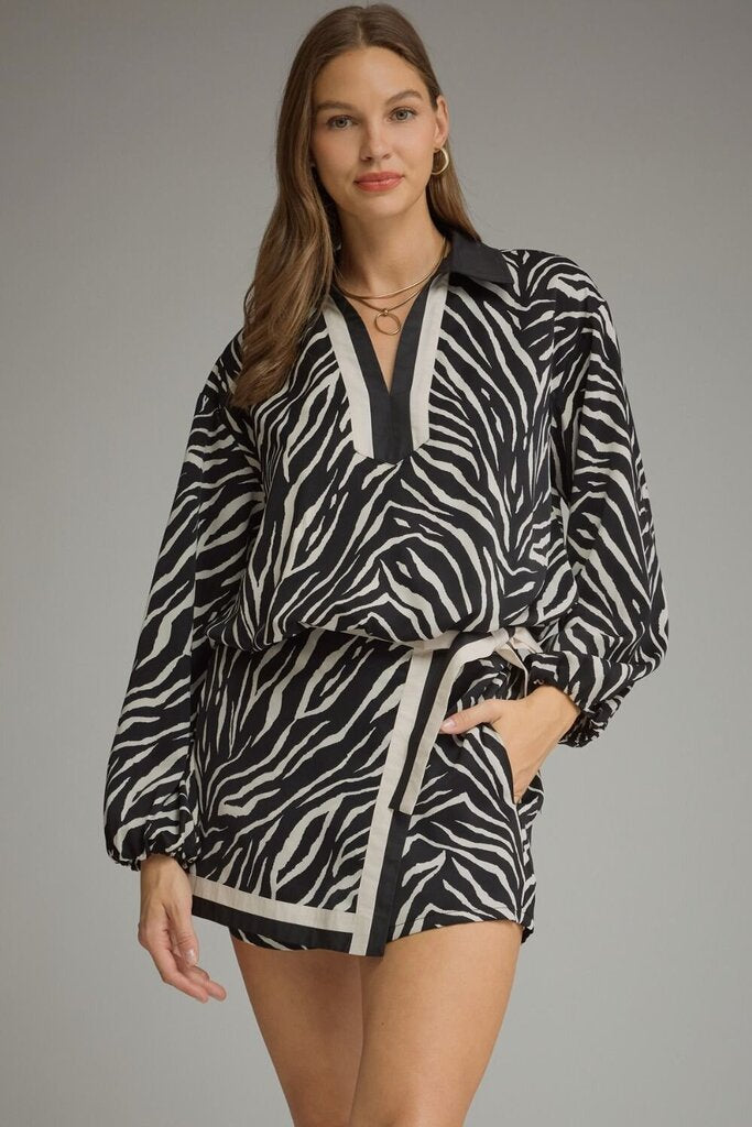 Zebra V-Neck Bubble Top