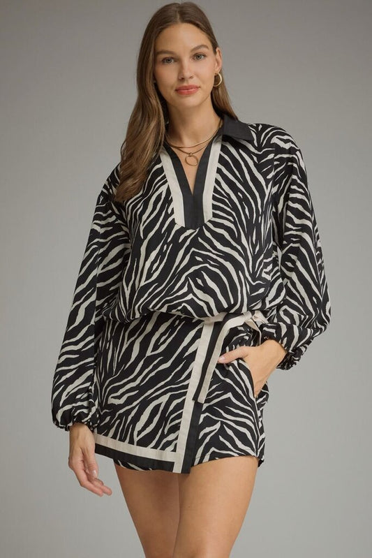Zebra V-Neck Bubble Top