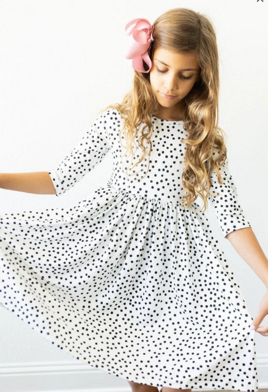 Scattered Dot 3/4 Sleeve Pocket Twirl Dress