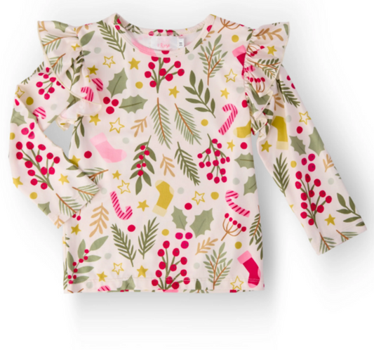 Holly Jolly Christmas L/S Ruffle Tee