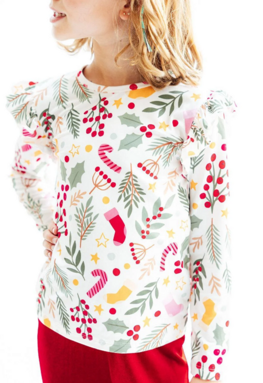 Holly Jolly Christmas L/S Ruffle Tee
