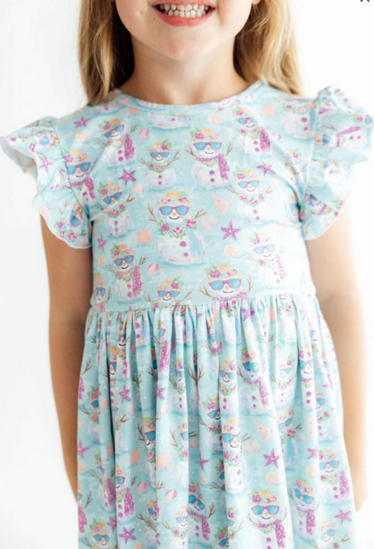 Frosty in Paradise Flutter Sleeve Twirl Dress