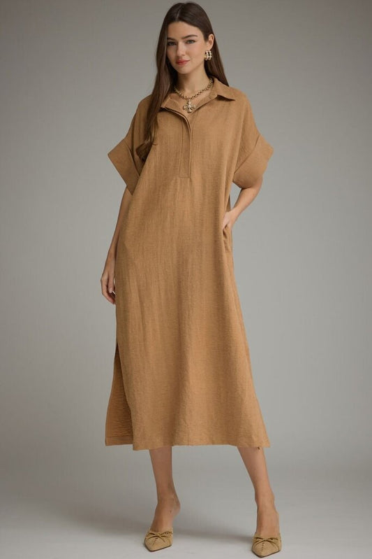 Shirt Collar Middi Dress