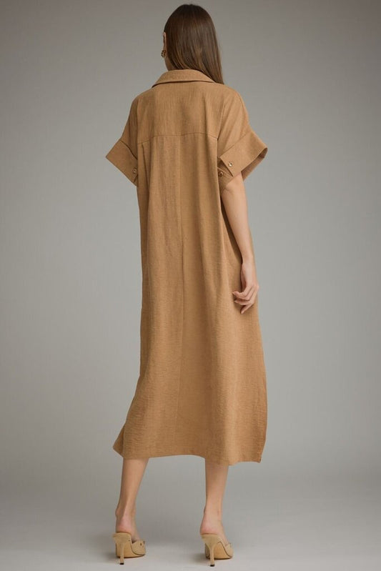 Shirt Collar Middi Dress