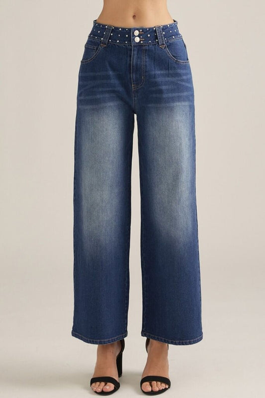 Rhinestone Detail Denim Pant