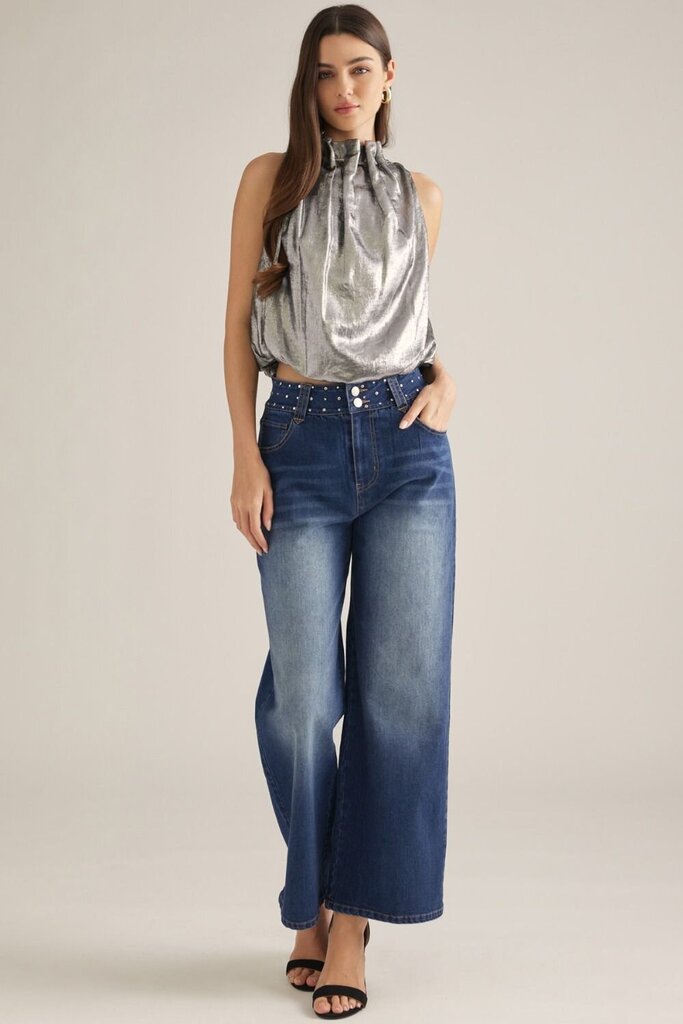 Rhinestone Detail Denim Pant